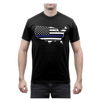 Thin Blue Line America Map Half Sleeve Black Color T-Shirt