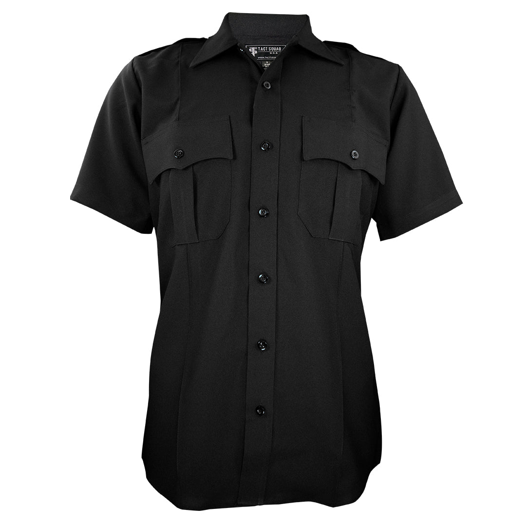 100% Polyester S/S Shirt Short Sleeve Uniform Shirts Zippered Black Color