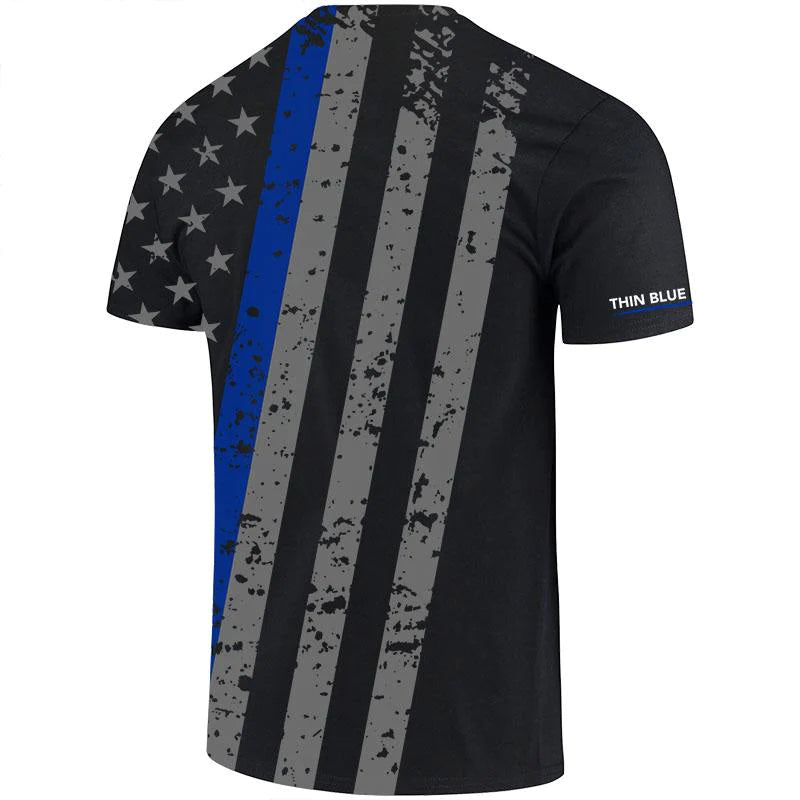 Thin Blue Line Flag Dry Wicking Men's Shirt - Distressed  back