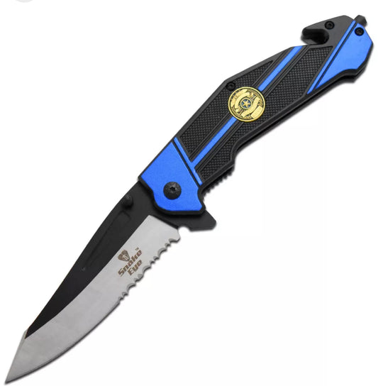 9" First Responder's Tactical Police Rescue Spring Assist Open Pocket Knife