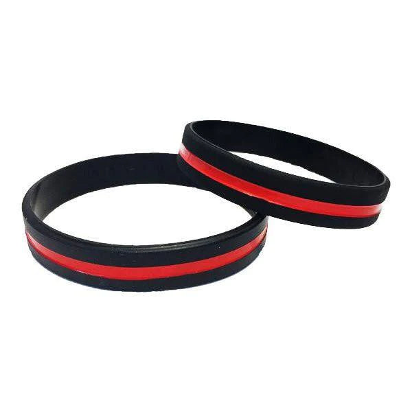 Thin Red Line Silicone Bracelet 100% Black Silicon Rubber Red Strip